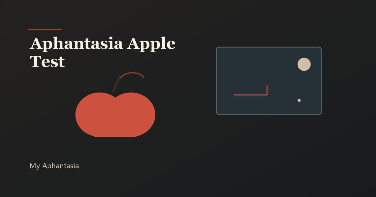Red apple beside a dark mind's eye window, showing the aphantasia apple test and visual imagination spectrum.